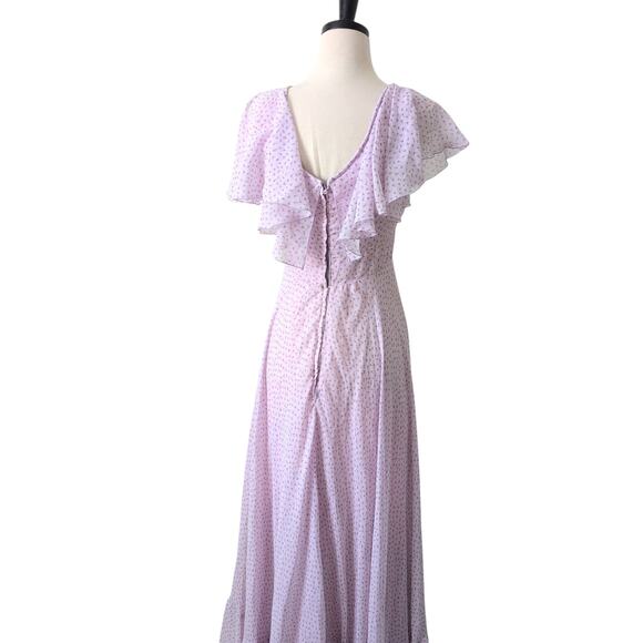VTG 70s Womens XS Cottagecore Prairie Long Maxi Floral Tiered Lilac Purple Dress - Picture 4 of 16